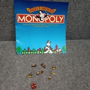 Monopoly Deluxe Rules & History Instruction Booklet  '85‎ 8 Game Pieces 1 Dye